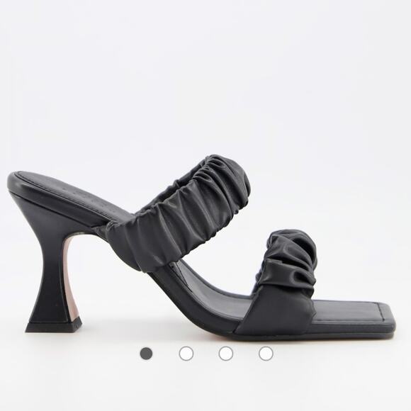 ASOS Black Harling Square Toe Ruched Toe Mid Heel Mules - Picture 1 of 10